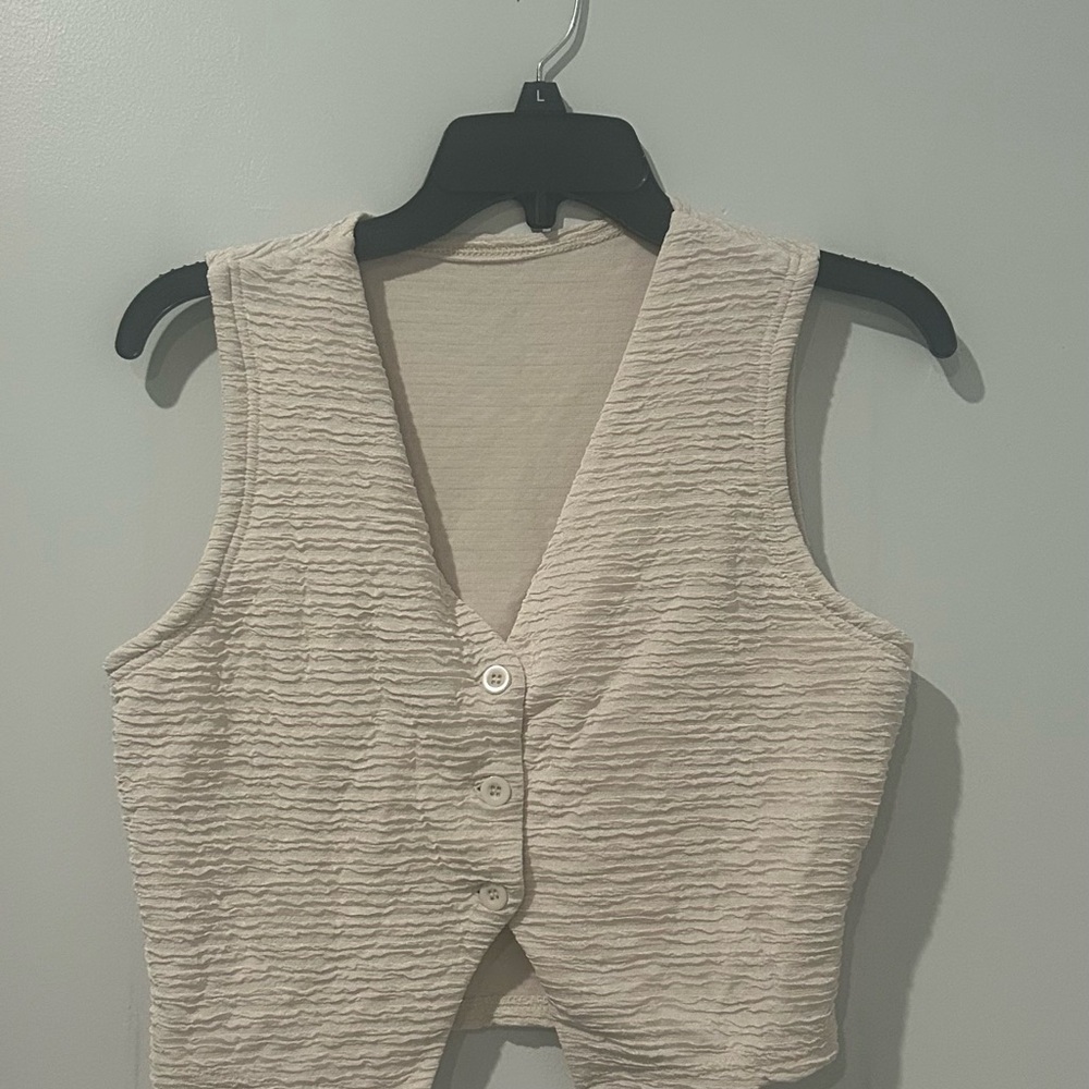 Cream Textured Sleeveless Top